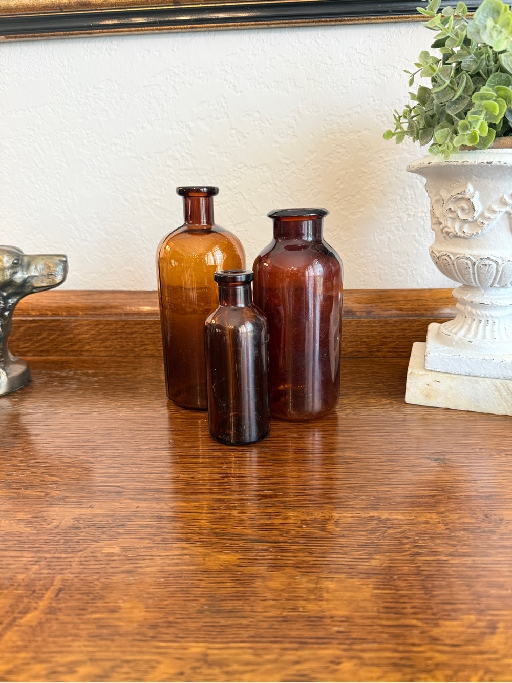 Antique Amber Glass Apothecary Bottle Trio - Picture 16 of 17